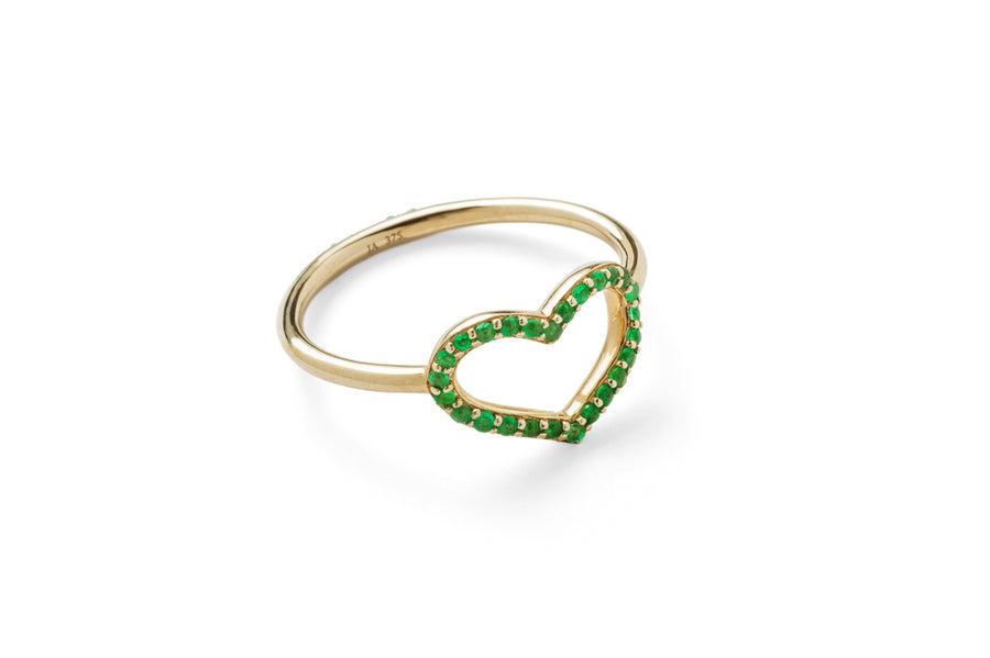 Single Heart with Front & Back Pave Emeralds