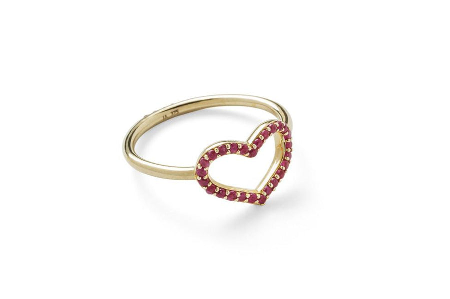 Single Heart Ring with Front & Back Pave Rubies