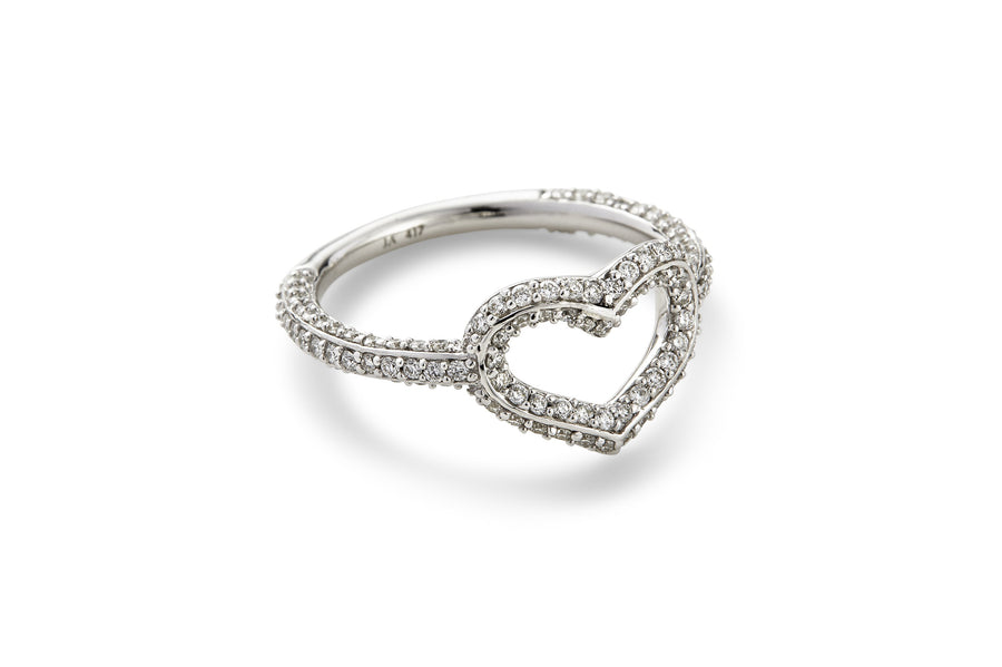 Multi White Diamond Pave Heart Ring