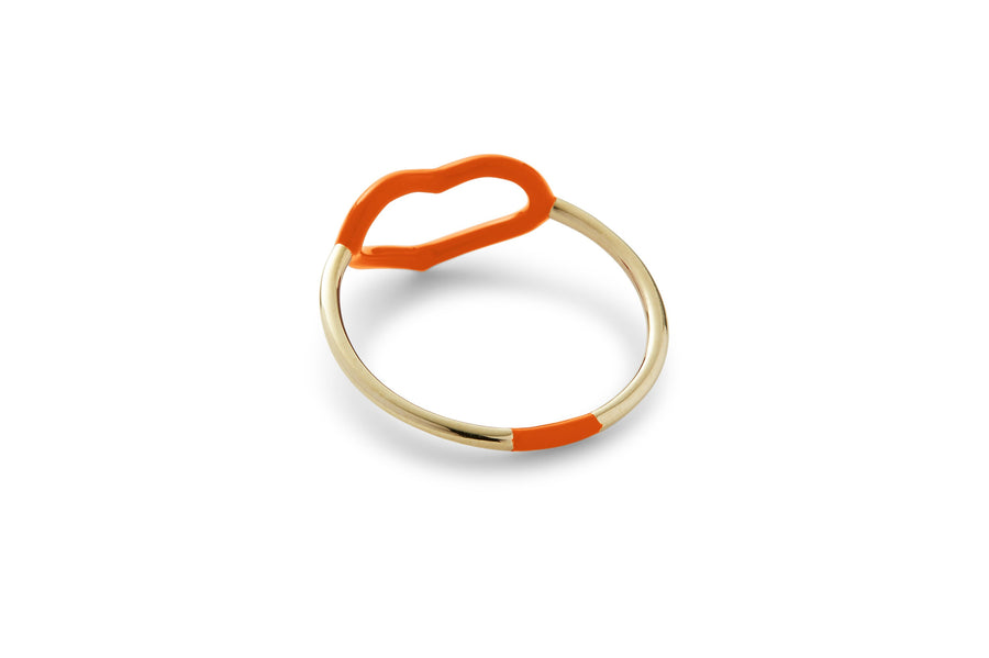 Fluorescent Orange Enamel Heart Ring