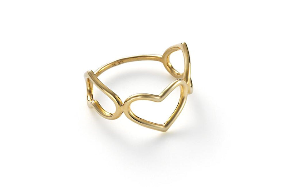 Triple Delicate Heart Ring GOLD